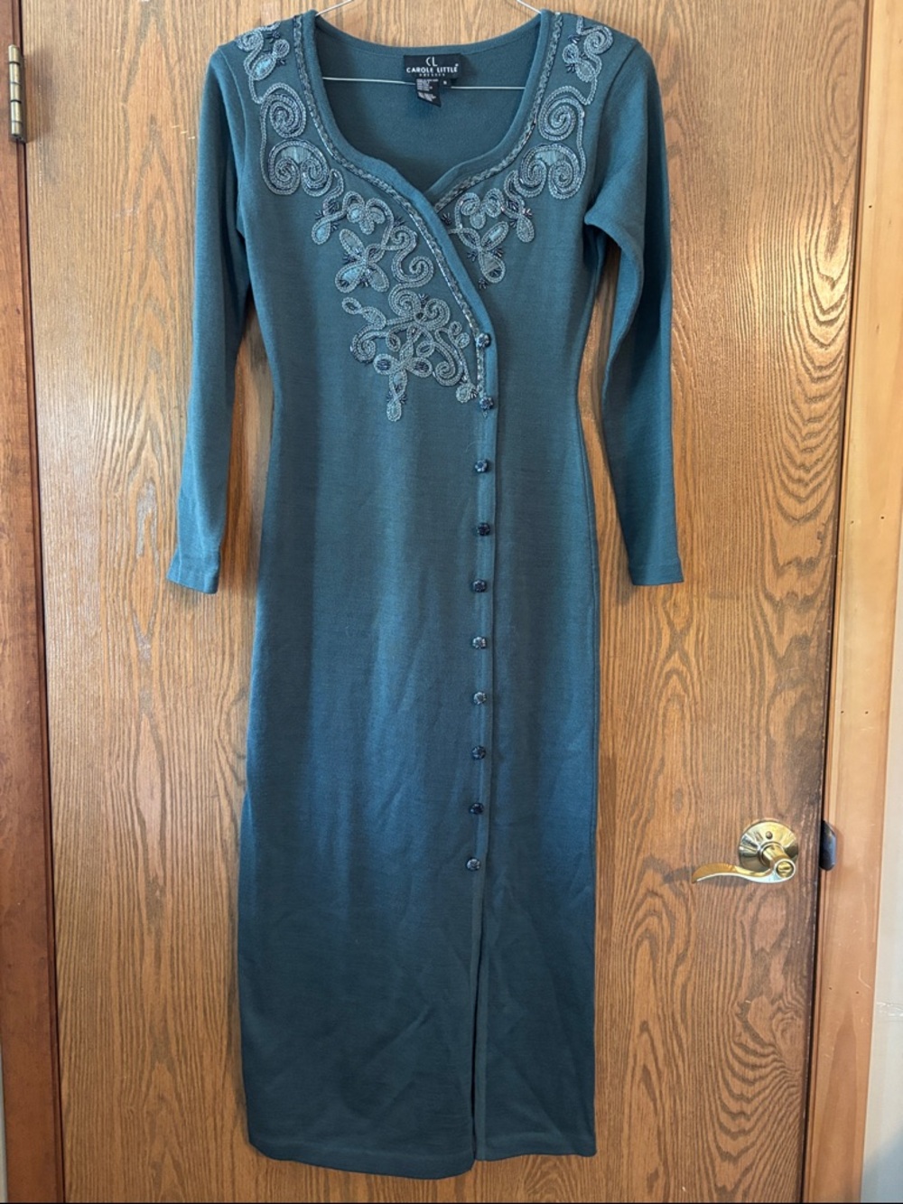 Carol Little Teal Long Sleeve Embroidered Maxi Dress